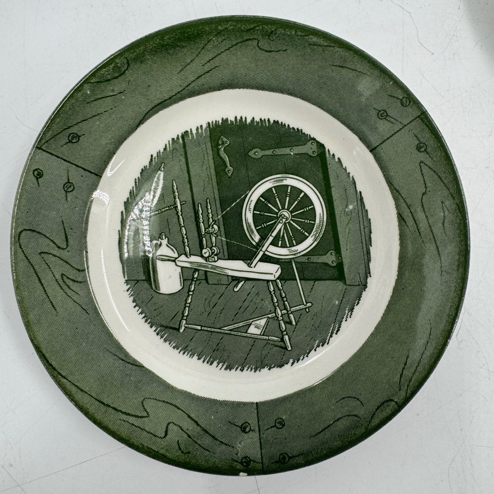 Vintage Colonial Homestead Green by Royal (USA) Bread and Butter Plate Lot of 3